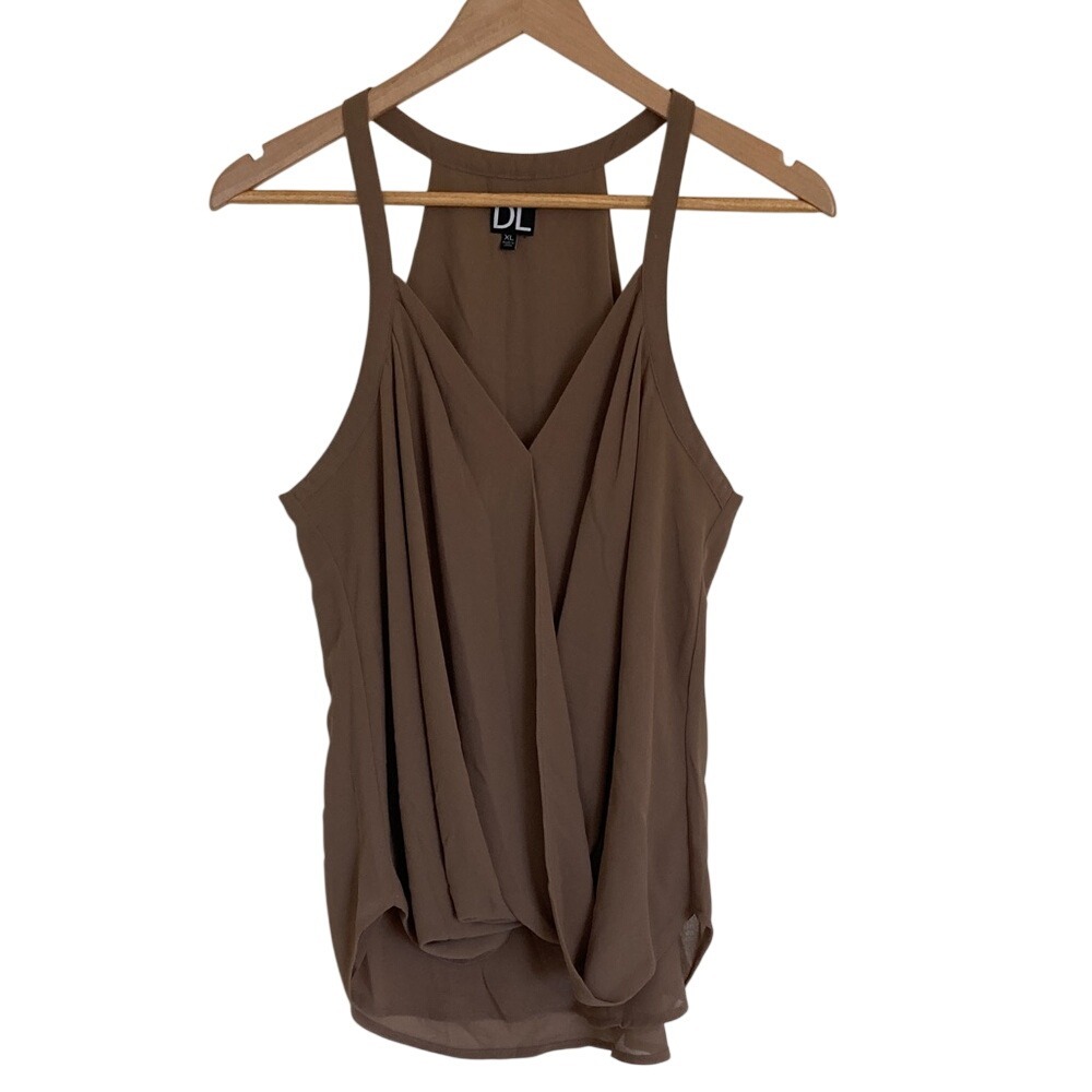 Daily Look Women's Tan Sleeveless Surplice Halter Style Blouse Top Size XL‎ Tank